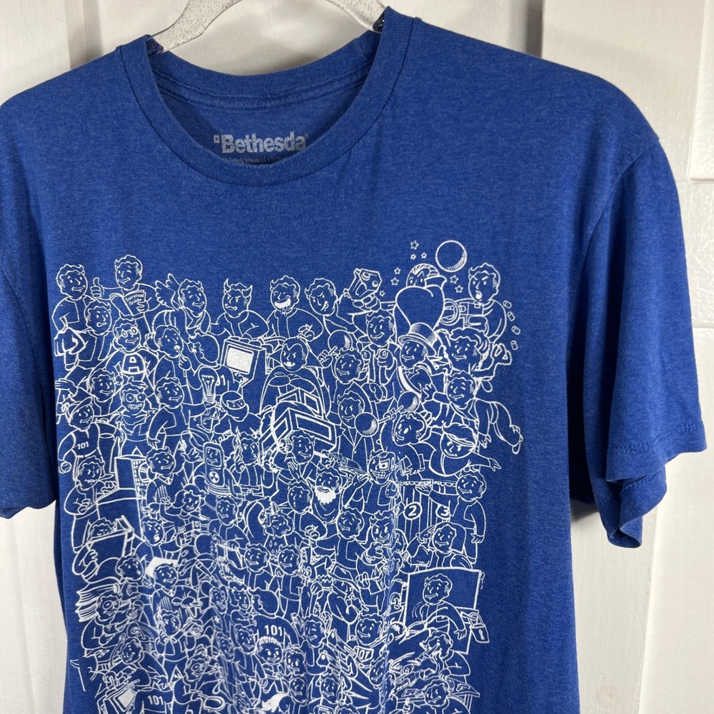 Bethesda Fallout Vault Boy Graphic T-Shirt Mens Large Blue Heathered 2016 Tee